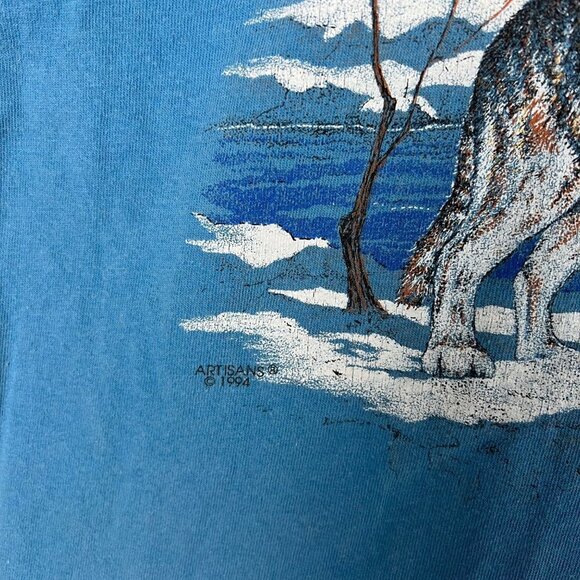 Vintage 1994 Artisans LEE Wolf Animal Graphic Art Nature‎ Snow Winter T Shirt L - Picture 4 of 8